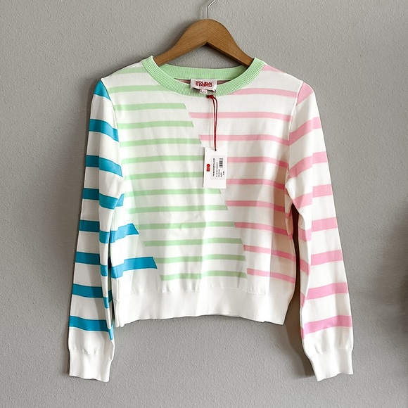 NWT Solid & Striped The Mackenzie Pullover Sweater Pink/White/Green/Blue Medium - Picture 2 of 12